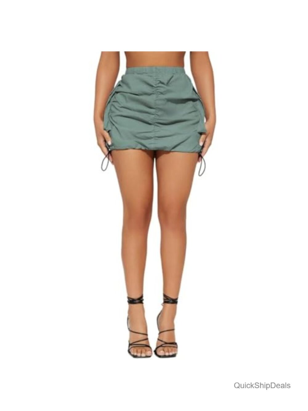 Y2K Ruched Cargo Mini Skirt High Waisted Drawstring Utility Skirt Plus Size